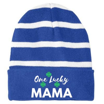 Funny One Lucky Mama St Patricks Day Mom Gift Meaningful Gift Striped Beanie with Solid Band