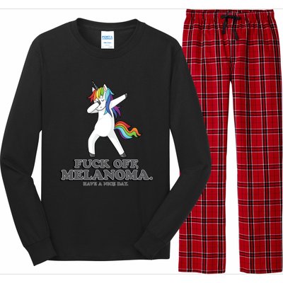 Fuck Off Melanoma Funny Cancer Survivor Quote Unicorn Meaningful Gift Long Sleeve Pajama Set