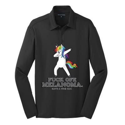 Fuck Off Melanoma Funny Cancer Survivor Quote Unicorn Meaningful Gift Silk Touch Performance Long Sleeve Polo