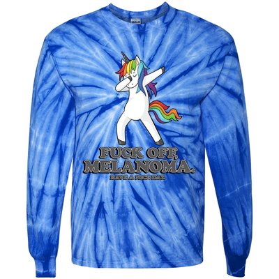 Fuck Off Melanoma Funny Cancer Survivor Quote Unicorn Meaningful Gift Tie-Dye Long Sleeve Shirt