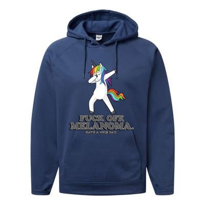 Fuck Off Melanoma Funny Cancer Survivor Quote Unicorn Meaningful Gift Performance Fleece Hoodie