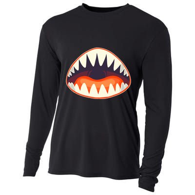 Funny Open Mouth Shark Attack Cooling Performance Long Sleeve Crew
