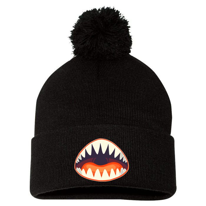 Funny Open Mouth Shark Attack Pom Pom 12in Knit Beanie