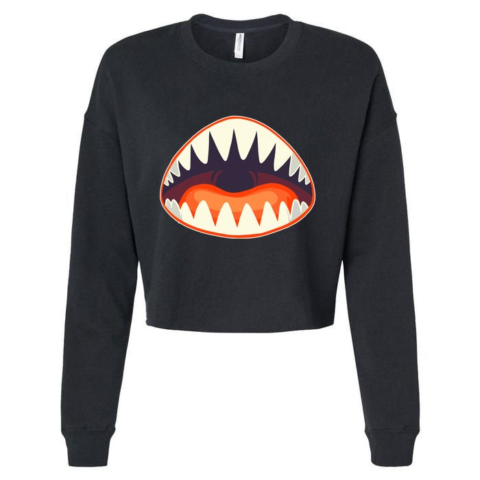 Funny Open Mouth Shark Attack Cropped Pullover Crew