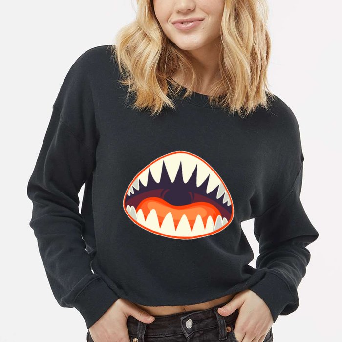 Funny Open Mouth Shark Attack Cropped Pullover Crew