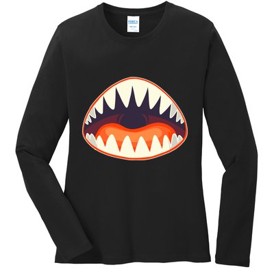 Funny Open Mouth Shark Attack Ladies Long Sleeve Shirt
