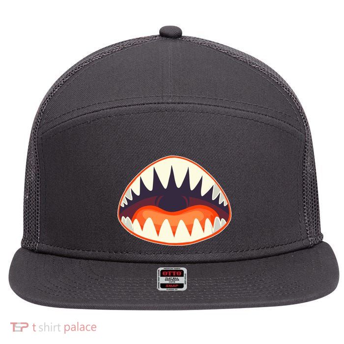 Funny Open Mouth Shark Attack 7 Panel Mesh Trucker Snapback Hat