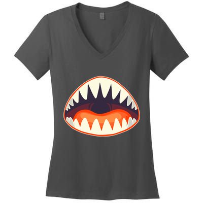 Funny Open Mouth Shark Attack Women's V-Neck T-Shirt