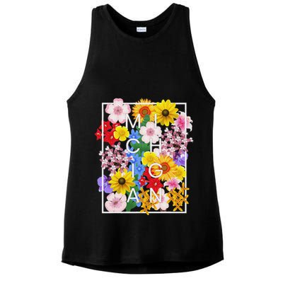 Flowers Of Michigan Word Art Michigander Pride Ladies PosiCharge Tri-Blend Wicking Tank