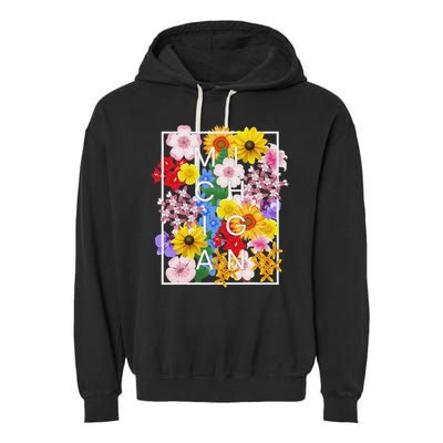 Flowers Of Michigan Word Art Michigander Pride Garment-Dyed Fleece Hoodie