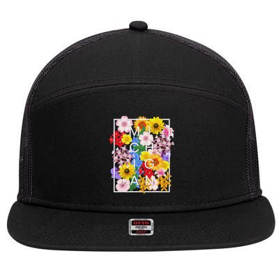 Flowers Of Michigan Word Art Michigander Pride 7 Panel Mesh Trucker Snapback Hat
