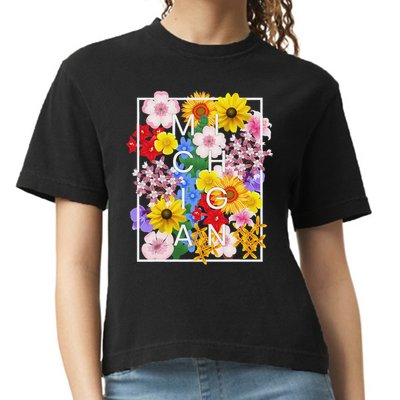Flowers Of Michigan Word Art Michigander Pride Comfort Colors Boxy T-Shirt