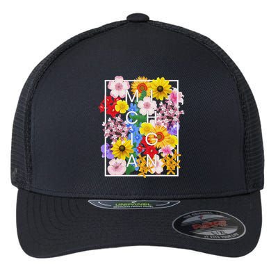 Flowers Of Michigan Word Art Michigander Pride Flexfit Unipanel Trucker Cap