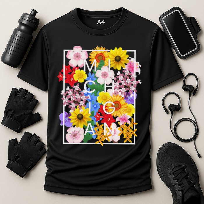 Flowers Of Michigan Word Art Michigander Pride Cooling Performance Crew T-Shirt