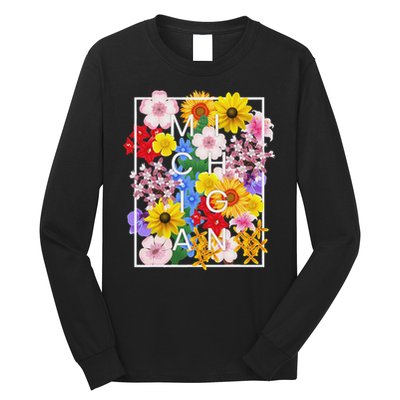 Flowers Of Michigan Word Art Michigander Pride Long Sleeve Shirt