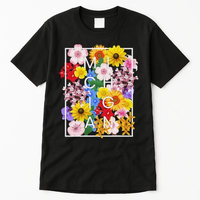 Flowers Of Michigan Word Art Michigander Pride Tall T-Shirt
