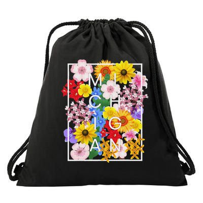 Flowers Of Michigan Word Art Michigander Pride Drawstring Bag