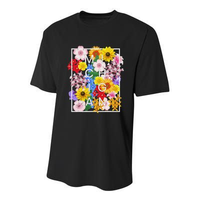 Flowers Of Michigan Word Art Michigander Pride Youth Performance Sprint T-Shirt