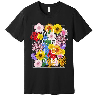Flowers Of Michigan Word Art Michigander Pride Premium T-Shirt