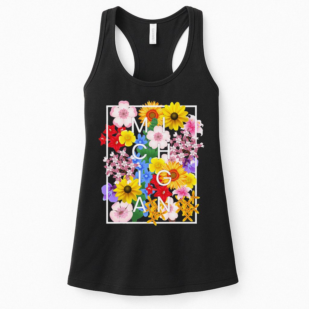 Flowers Of Michigan Word Art Michigander Pride Womens Tank Top
