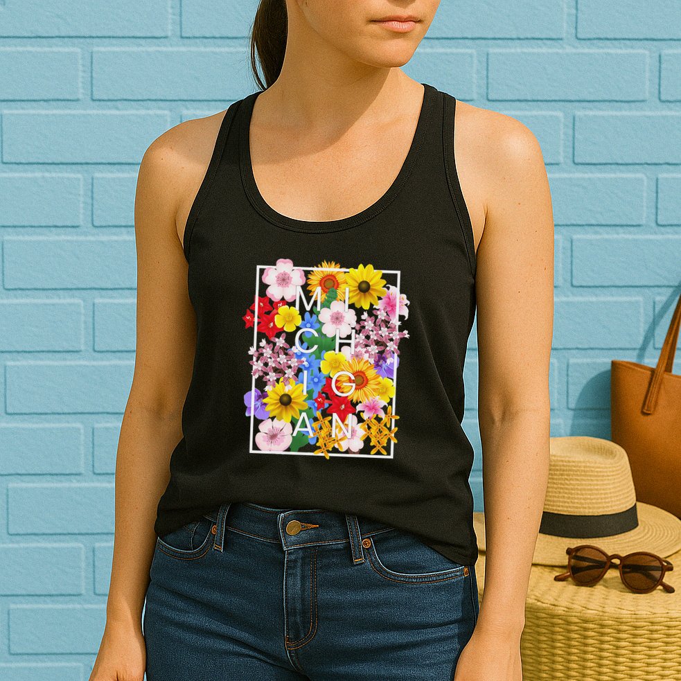 Flowers Of Michigan Word Art Michigander Pride Womens Tank Top