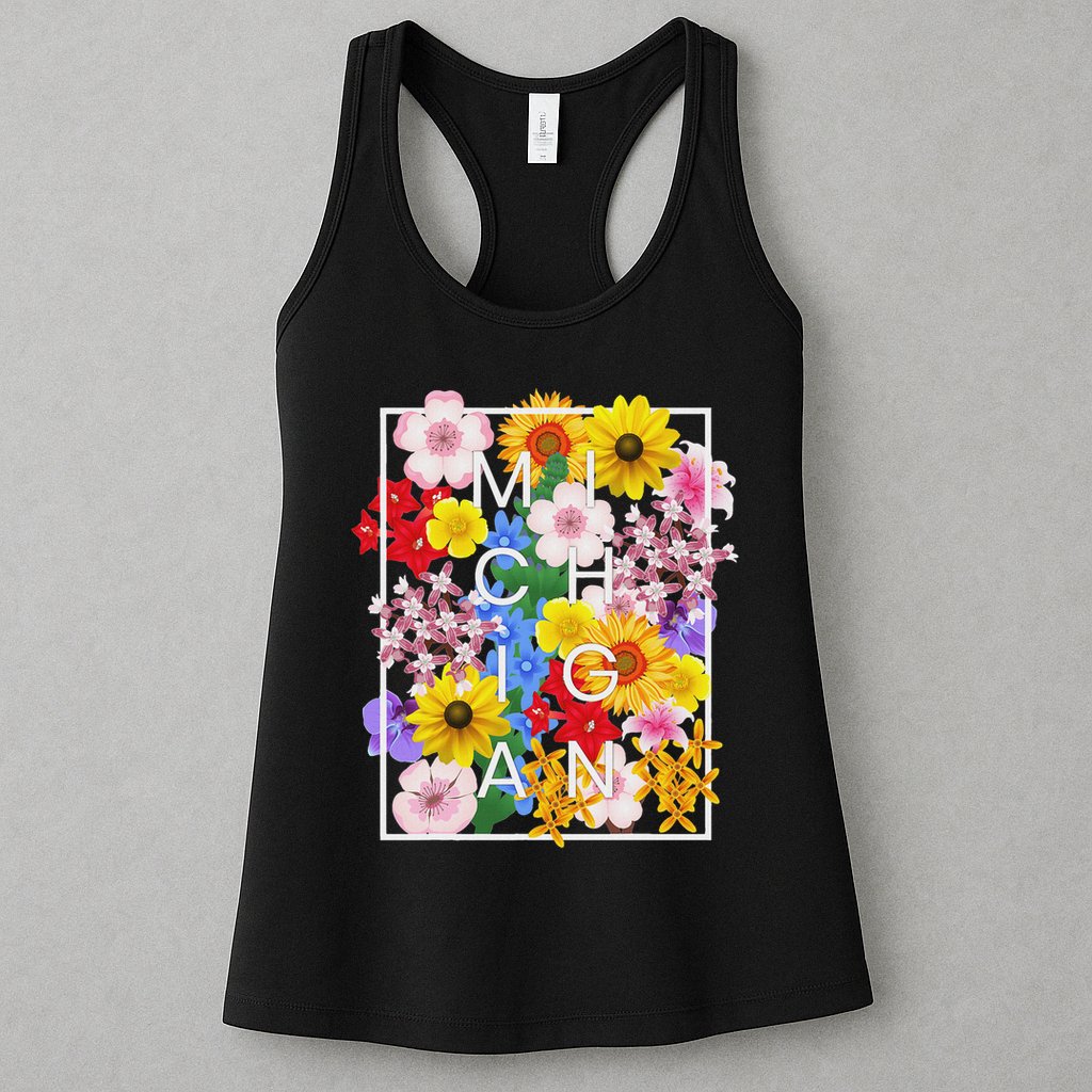 Flowers Of Michigan Word Art Michigander Pride Womens Tank Top