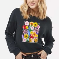 Flowers Of Michigan Word Art Michigander Pride Cropped Pullover Crew