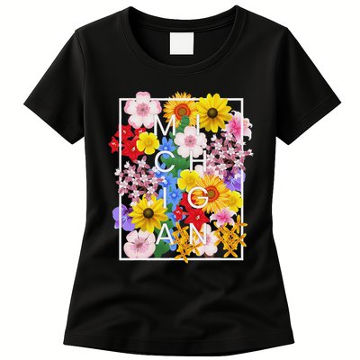 Flowers Of Michigan Word Art Michigander Pride Womens T-Shirt