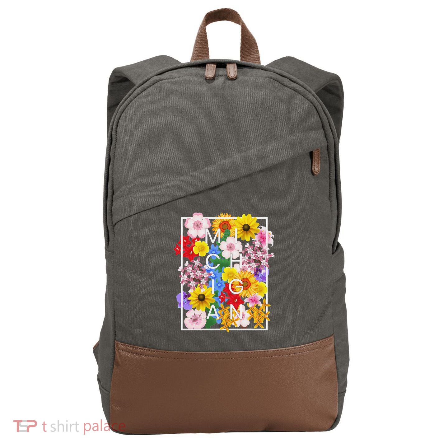 Flowers Of Michigan Word Art Michigander Pride Cotton Canvas Backpack