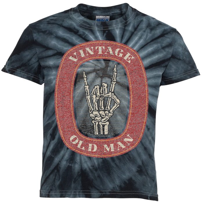 Funny Old Man Guy Vintage Graphic Skeleton Hand Kids Tie-Dye T-Shirt