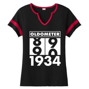 Funny Oldometer Made In 1934 90th Birthday Ladies Halftime Notch Neck Tee