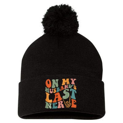 Funny On My Husband's Last Nerve Back Pom Pom 12in Knit Beanie