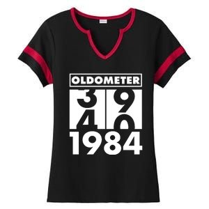 Funny Oldometer Made In 1984 40th Birthday Ladies Halftime Notch Neck Tee