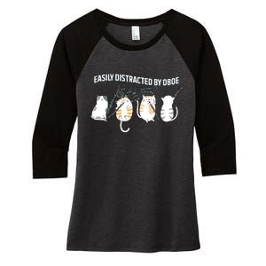 Funny Oboist Music Orchestra Cat Playing Oboe Instrument Women's Tri-Blend 3/4-Sleeve Raglan Shirt