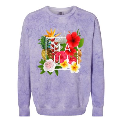 Flowers of Maui Word Art - Hawaiian Island Souvenir Colorblast Crewneck Sweatshirt