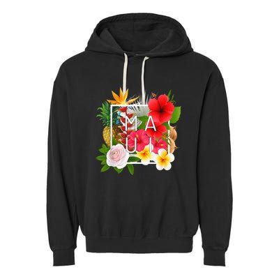 Flowers of Maui Word Art - Hawaiian Island Souvenir Garment-Dyed Fleece Hoodie