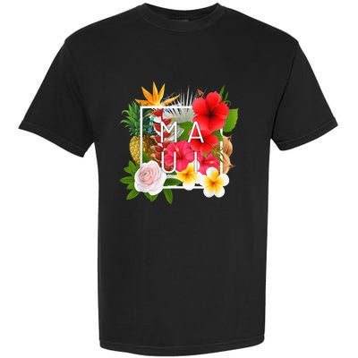 Flowers of Maui Word Art - Hawaiian Island Souvenir Garment-Dyed Heavyweight T-Shirt