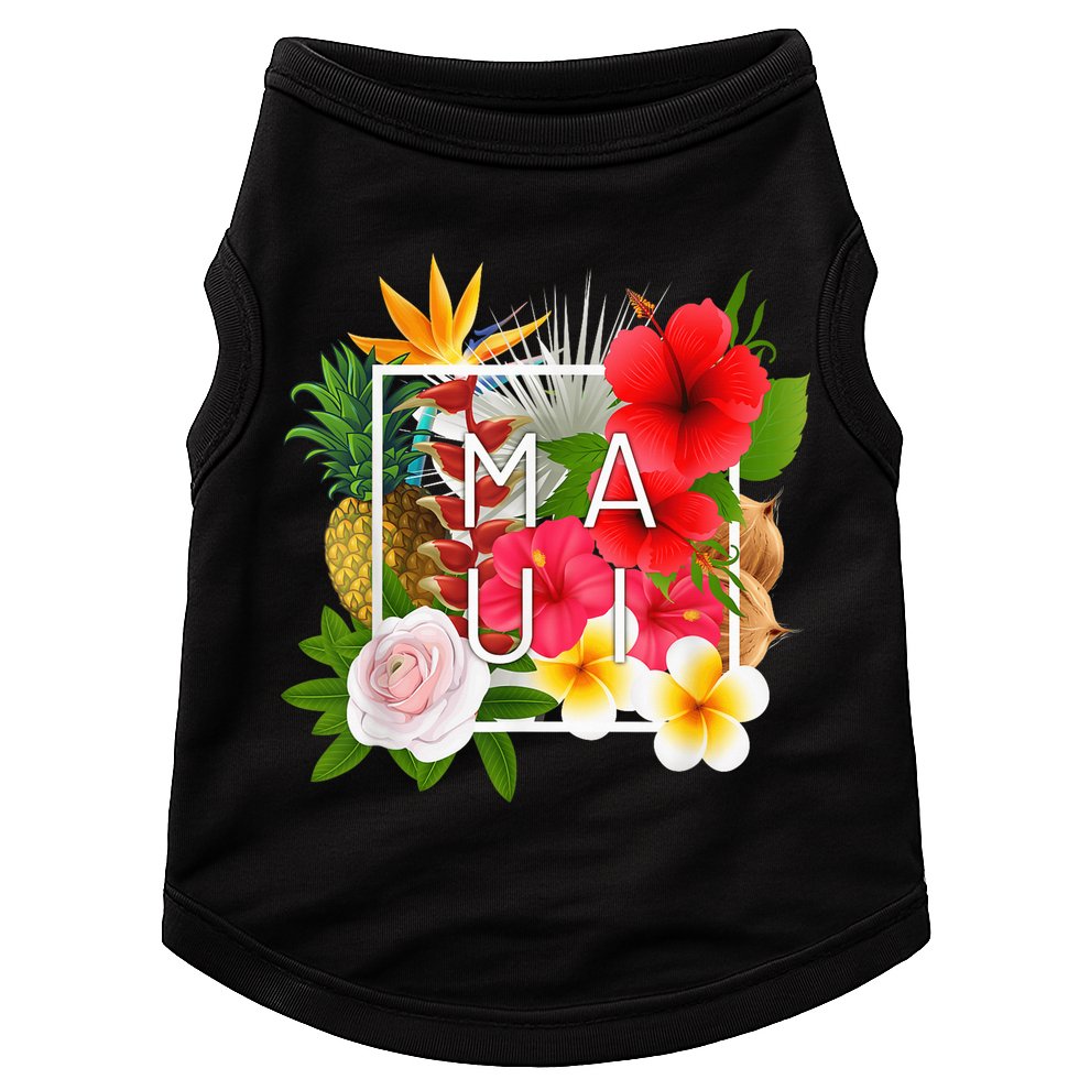 Flowers of Maui Word Art - Hawaiian Island Souvenir Doggie Tank