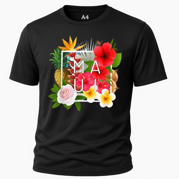 Flowers of Maui Word Art - Hawaiian Island Souvenir Cooling Performance Crew T-Shirt