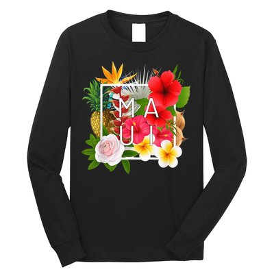 Flowers of Maui Word Art - Hawaiian Island Souvenir Long Sleeve Shirt