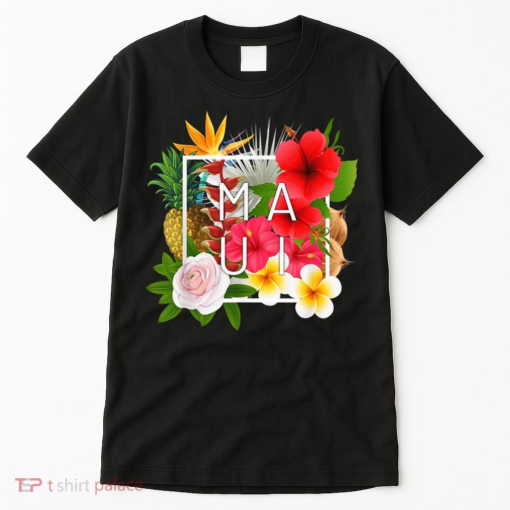 Flowers of Maui Word Art - Hawaiian Island Souvenir Tall T-Shirt