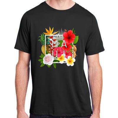 Flowers of Maui Word Art - Hawaiian Island Souvenir Adult ChromaSoft Performance T-Shirt