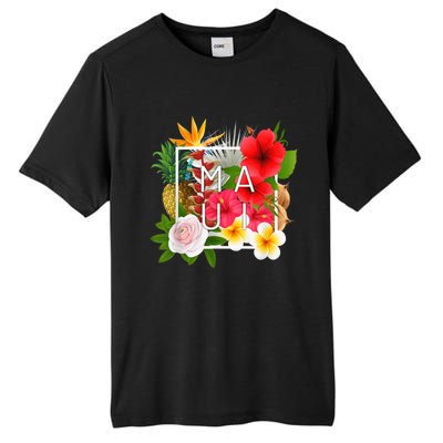 Flowers of Maui Word Art - Hawaiian Island Souvenir Tall Fusion ChromaSoft Performance T-Shirt