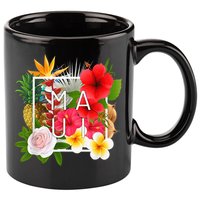Flowers of Maui Word Art - Hawaiian Island Souvenir 11oz C Handle Ceramic Mug