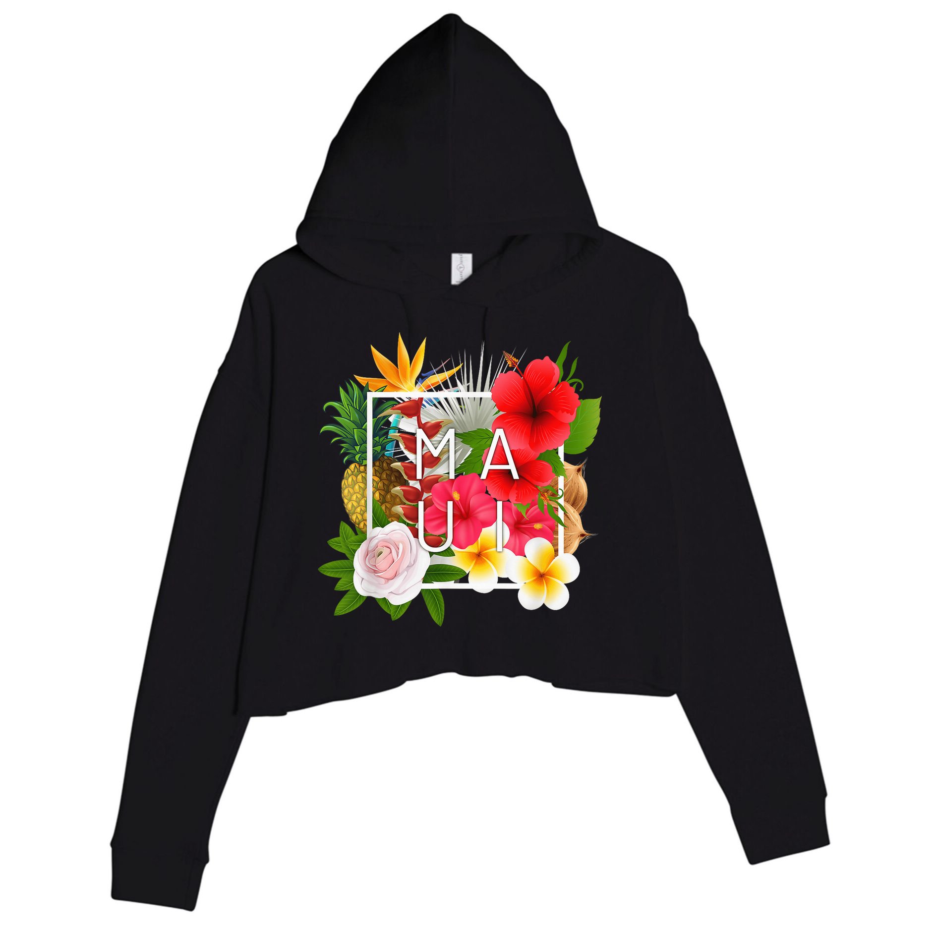 Flowers of Maui Word Art - Hawaiian Island Souvenir Crop Fleece Hoodie