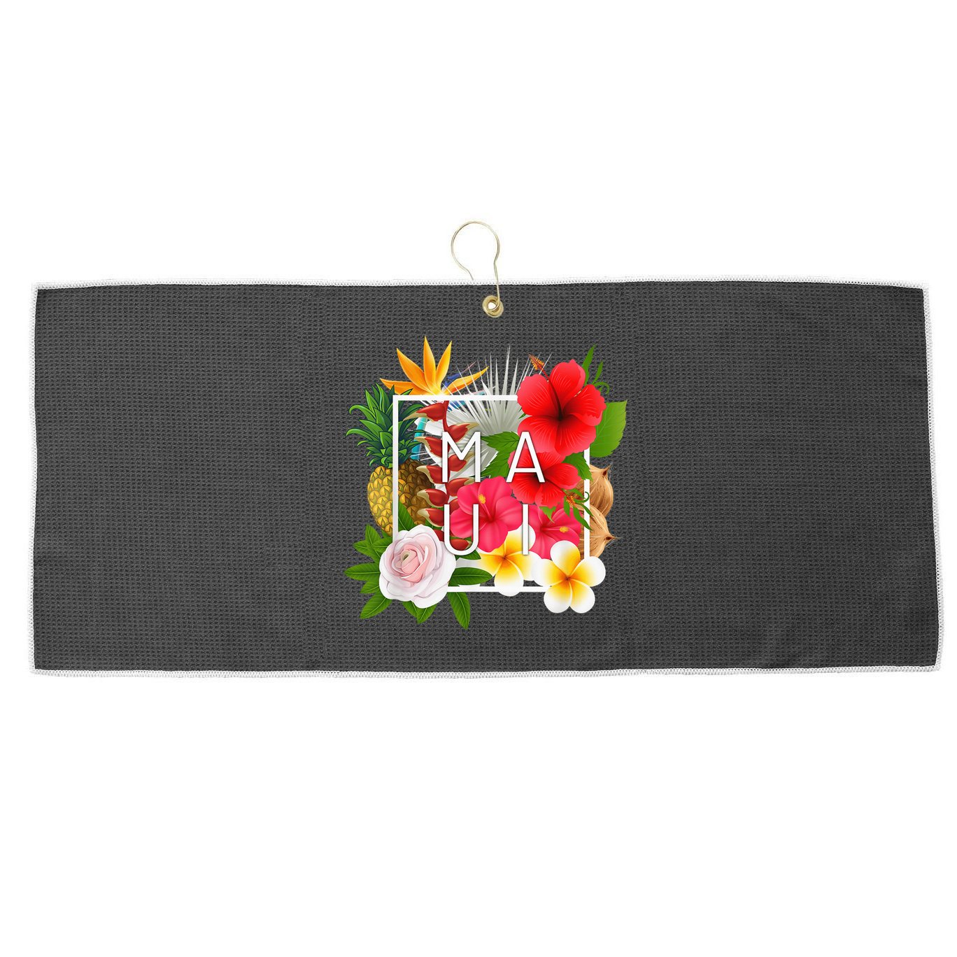 Flowers of Maui Word Art - Hawaiian Island Souvenir Large Microfiber Waffle Golf Towel