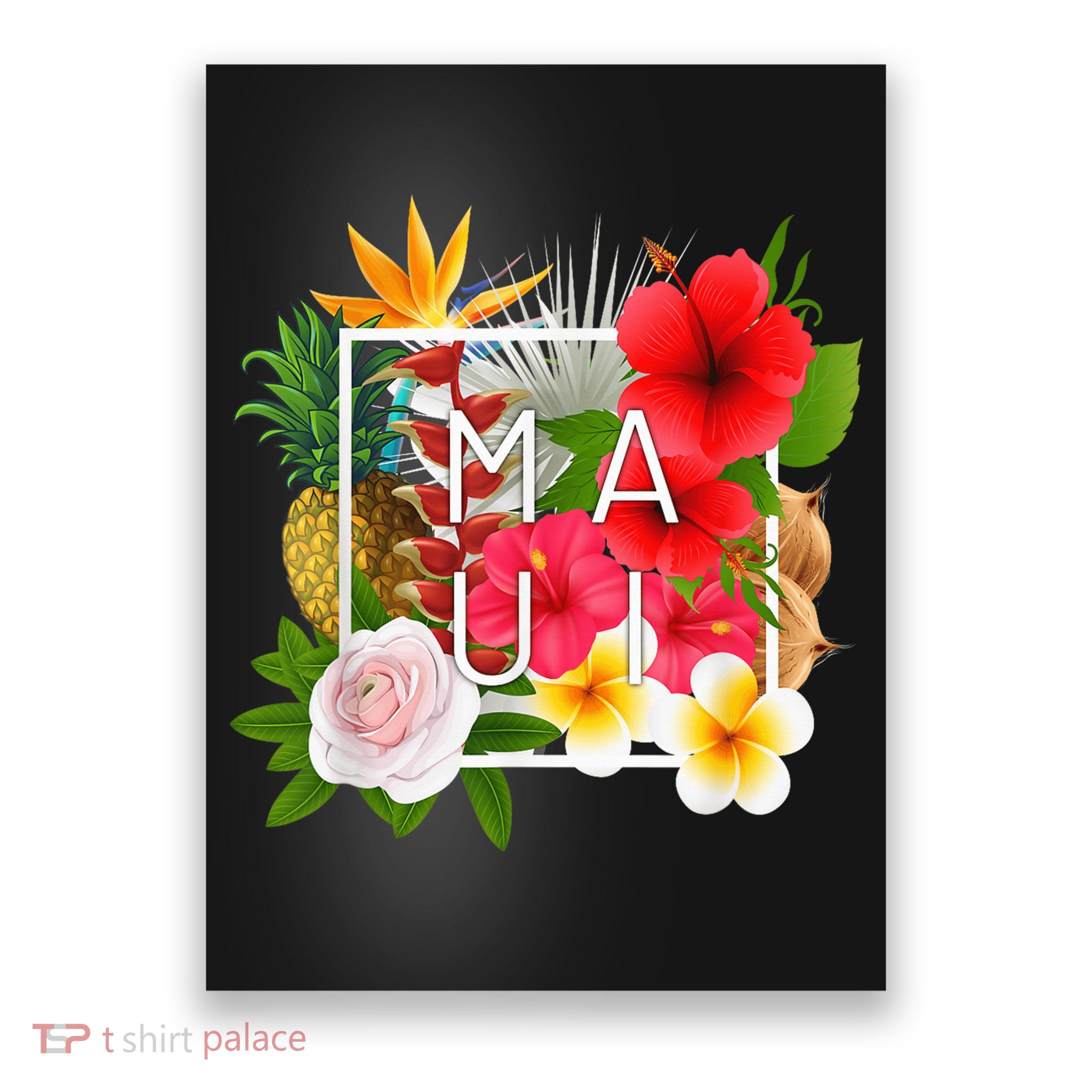 Flowers of Maui Word Art - Hawaiian Island Souvenir Poster