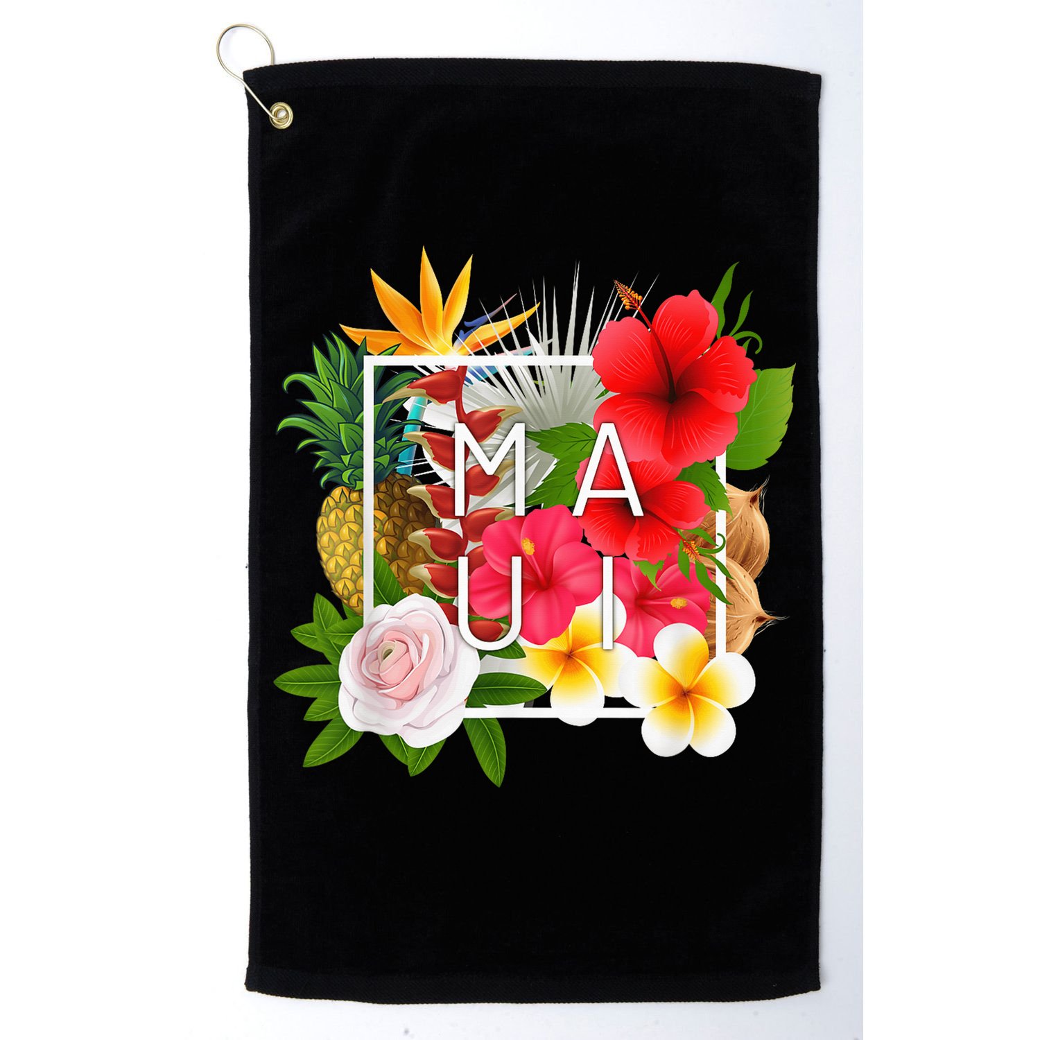 Flowers of Maui Word Art - Hawaiian Island Souvenir Golf Towel