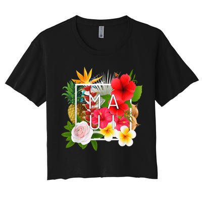 Flowers of Maui Word Art - Hawaiian Island Souvenir Crop Top