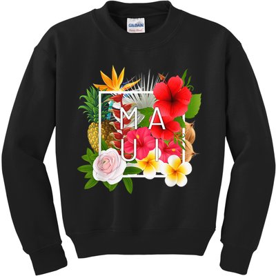Flowers of Maui Word Art - Hawaiian Island Souvenir Kids Sweatshirt